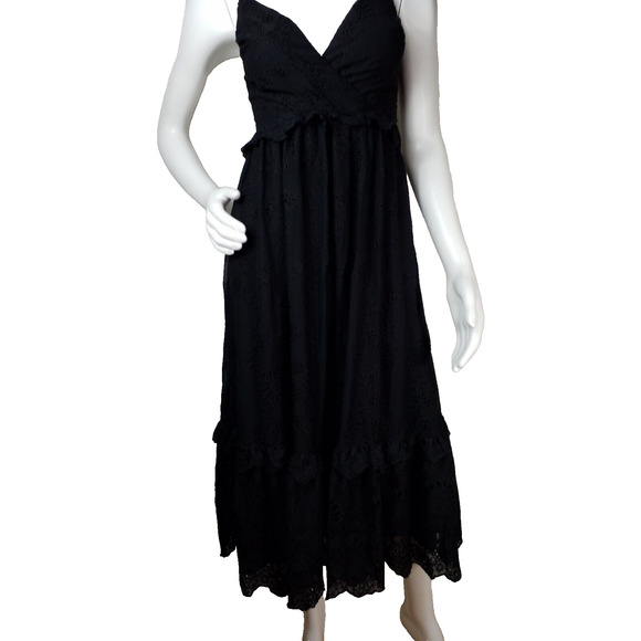 Lulus Women’s How Much I Love You Black Eyelet Tiered Midi Dress Size XS - Picture 1 of 8